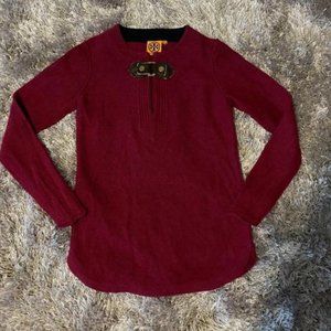 Tory Burch Mim Buckle Tunic Alpaca Cranberry Sweater